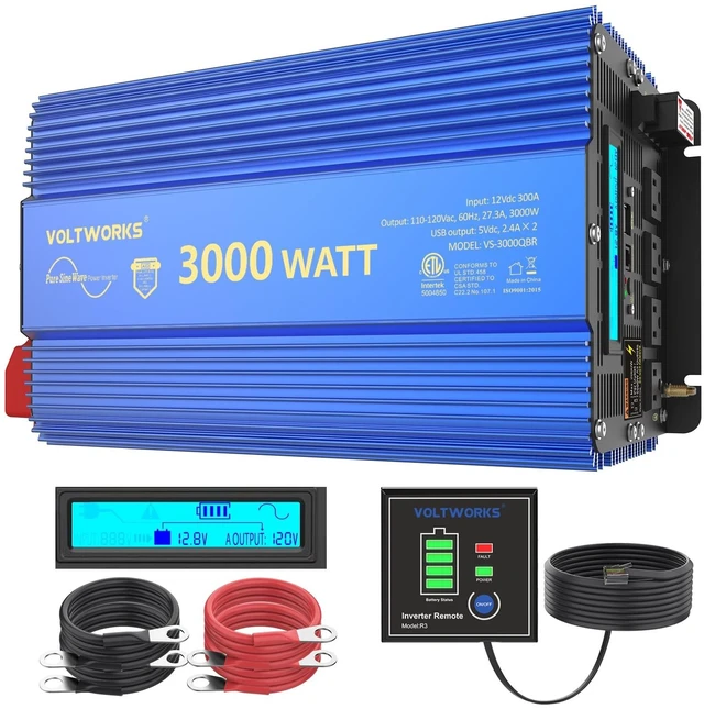 Main image of 3000 Watt Inverter Pure Sine Wave 12V DC to 110V 120V AC ETL Listed UL458