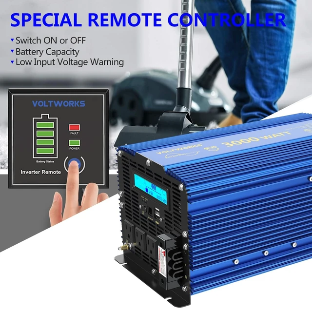 Alt view image 3 of 5 - 3000 Watt Inverter Pure Sine Wave 12V DC to 110V 120V AC ETL Listed UL458