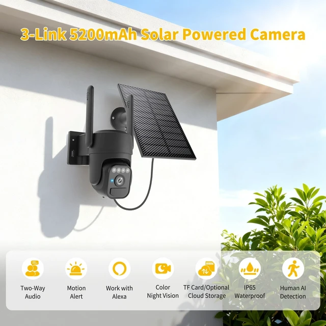 Alt view image 2 of 5 - WY-LINK 360 Solar Security Cameras Wireless Outdoor WiFi for Home 2 Packs