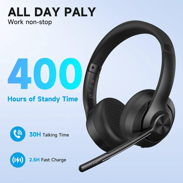Alt view image 3 of 5 - AOC Wireless Headset with Mic for Work, Bluetooth 5.4 Computer Headphones.