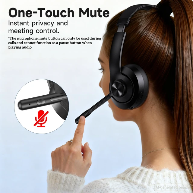 Alt view image 5 of 5 - AOC Wireless Headset with Mic for Work, Bluetooth 5.4 Computer Headphones.