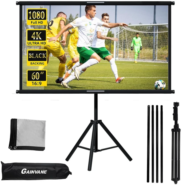 Main image of 60" Projector Screen Tripod Stand,Projection Screen with Black Backing,16:9 HD Premium Wrinkle-Free Tripod Stand Movie Screen for Movie Night Home Theater Business Presentation with Storage Bag