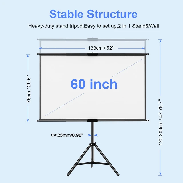 Alt view image 2 of 5 - 60" Projector Screen Tripod Stand,Projection Screen with Black Backing,16:9 HD Premium Wrinkle-Free Tripod Stand Movie Screen for Movie Night Home Theater Business Presentation with Storage Bag