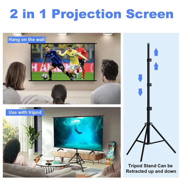 Alt view image 5 of 5 - 60" Projector Screen Tripod Stand,Projection Screen with Black Backing,16:9 HD Premium Wrinkle-Free Tripod Stand Movie Screen for Movie Night Home Theater Business Presentation with Storage Bag