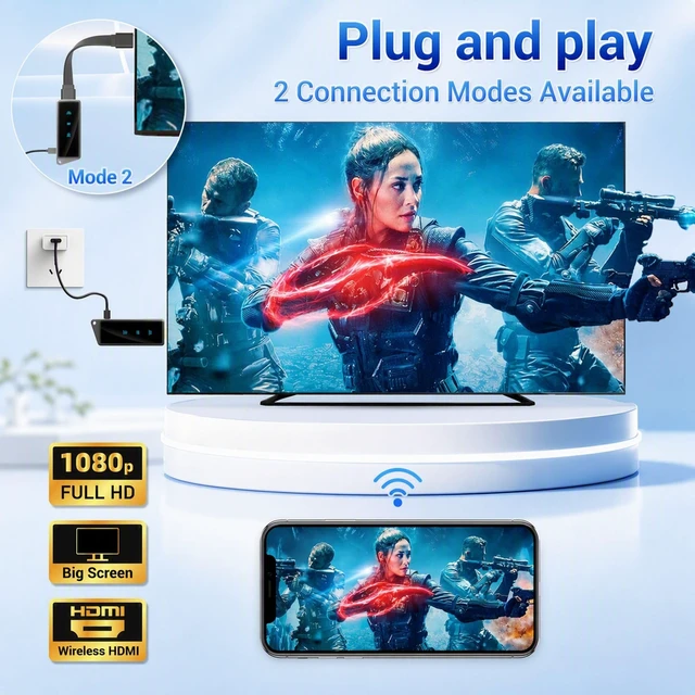 Alt view image 2 of 5 - 2027 Wireless HDMI Display Dongle Adapter, HDMI Bluetooth Adapter for Streaming Media Video/Audio Wireless Extender from Smartphone,Laptop to HDTV/Projector/Monitor, Support Airplay DLNA