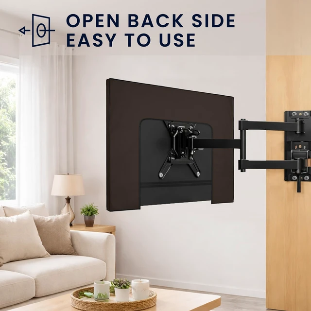 Alt view image 5 of 5 - kwmobile Indoor 85" TV Cover Television Dust Cover Screen Protector TV Screen Dust Protection Synthetic Fabric Chocolate