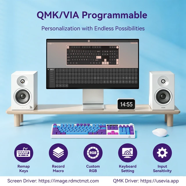 Alt view image 5 of 5 - BOYI K104Pro Creamy Mechanical Gaming Keyboard,2.2" Smart Screen&Media Knob,QMK/VIA Programmable Tri-Mode BT/2.4GHz/USB-C 100% Full Size Gasket Mounted Hot Swap RGB Keyboard for PC Mac(White Joker)