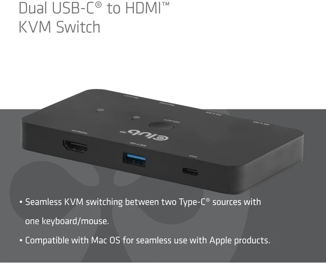 Alt view image 4 of 5 - Club3D CSV-2512 Dual USB-C to HDMI PD3.0 KVM Switch 100W 4K60Hz