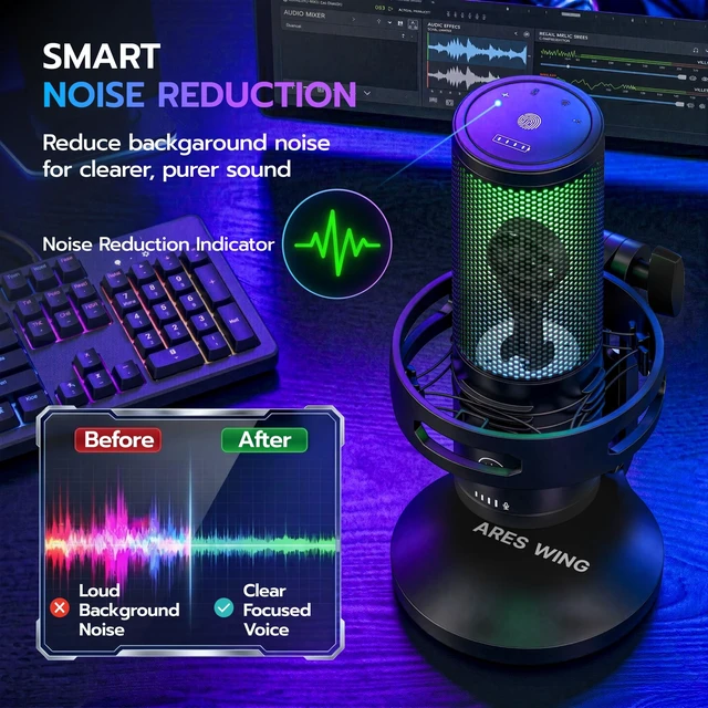 Alt view image 3 of 5 - ARES WING USB Gaming Condenser Microphone with RGB Light, for Streaming