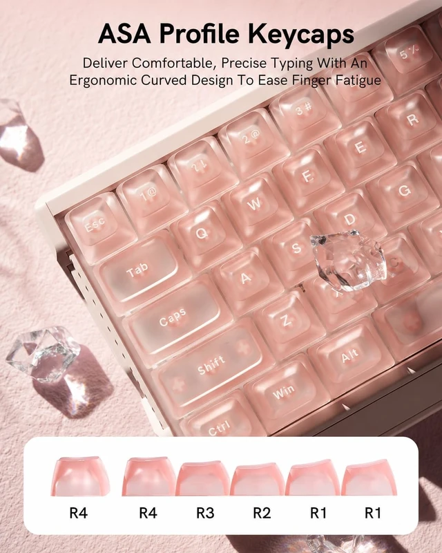 Alt view image 3 of 5 - Keyporia Pink Clear Keycaps Set, 126 Keys Transparent Shine Through Keycap, ASA Profile Keyboard Key Caps, MX-Compatible for 61/68/84/87/98/100/104-Key Mechanical Keyboard