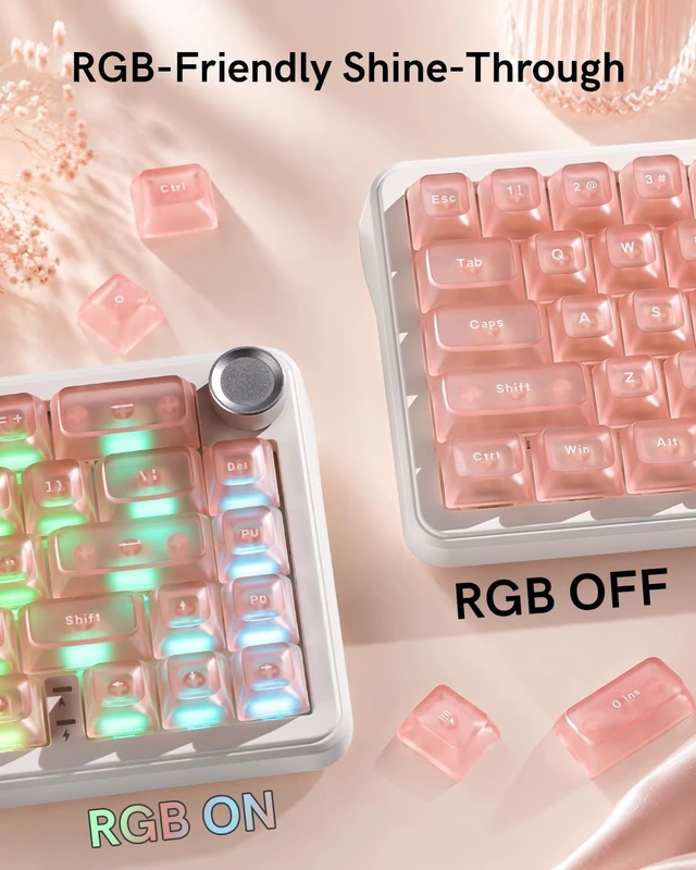 Alt view image 5 of 5 - Keyporia Pink Clear Keycaps Set, 126 Keys Transparent Shine Through Keycap, ASA Profile Keyboard Key Caps, MX-Compatible for 61/68/84/87/98/100/104-Key Mechanical Keyboard
