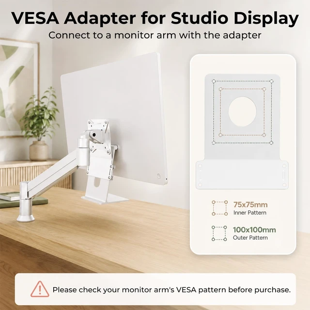 Alt view image 3 of 5 - Metal VESA Adapter Plate Bracket Only for Apple 27" Studio Display, VESA Mount Adapter Kit Converts to 75x75/100x100 VESA Patterns, Includes All Screws & 2 Cable Ties, White