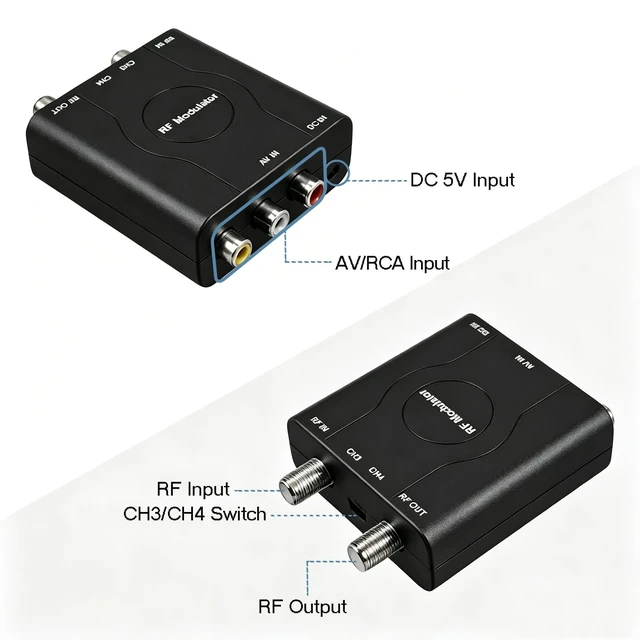 Alt view image 5 of 5 - RCA to RF Modulater for TV, AV to Coaxial RF Converter with CH3/CH4 Switch, Analog Video Audio Modulator NTSC Format for Retro Game Console, VHS Player, DVD, VCR
