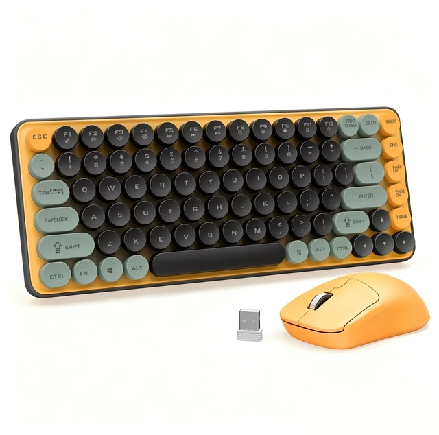 Main image of Wireless Keyboard and Mouse Combo, Colorful 85 Keys Round Keyboard Mouse Set, with Fn Multimedia Keys for Office and Home, 3-Level DPI Adjustable Quiet Mouse for Windows, Mac,Desktop, Laptop, P