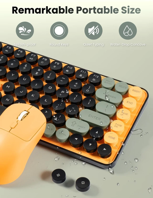 Alt view image 2 of 5 - Wireless Keyboard and Mouse Combo, Colorful 85 Keys Round Keyboard Mouse Set, with Fn Multimedia Keys for Office and Home, 3-Level DPI Adjustable Quiet Mouse for Windows, Mac,Desktop, Laptop, P