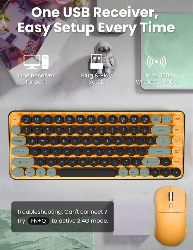 Alt view image 4 of 5 - Wireless Keyboard and Mouse Combo, Colorful 85 Keys Round Keyboard Mouse Set, with Fn Multimedia Keys for Office and Home, 3-Level DPI Adjustable Quiet Mouse for Windows, Mac,Desktop, Laptop, P