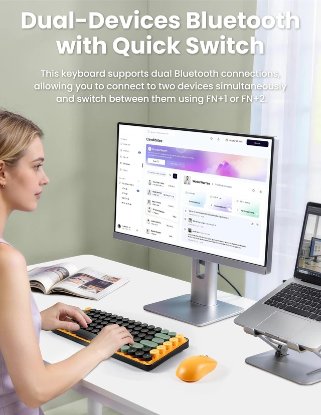 Alt view image 5 of 5 - Wireless Keyboard and Mouse Combo, Colorful 85 Keys Round Keyboard Mouse Set, with Fn Multimedia Keys for Office and Home, 3-Level DPI Adjustable Quiet Mouse for Windows, Mac,Desktop, Laptop, P