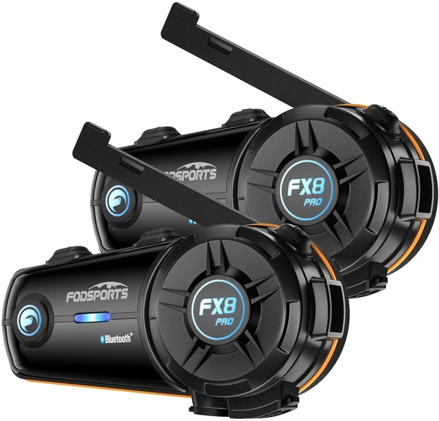 Main image of Fodsports FX8 PRO Motorcycle Bluetooth Intercom, 10-Rider Group Helmet Communication System, Music Sharing, Universal Wireless InterphoneAPP/Waterproof/Stereo Music/GPS/2 Mics (Double Pack)