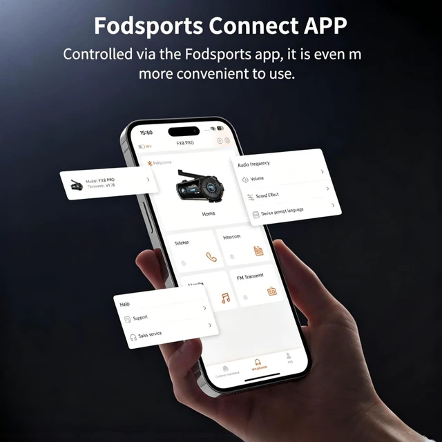 Alt view image 2 of 5 - Fodsports FX8 PRO Motorcycle Bluetooth Intercom, 10-Rider Group Helmet Communication System, Music Sharing, Universal Wireless InterphoneAPP/Waterproof/Stereo Music/GPS/2 Mics (Double Pack)