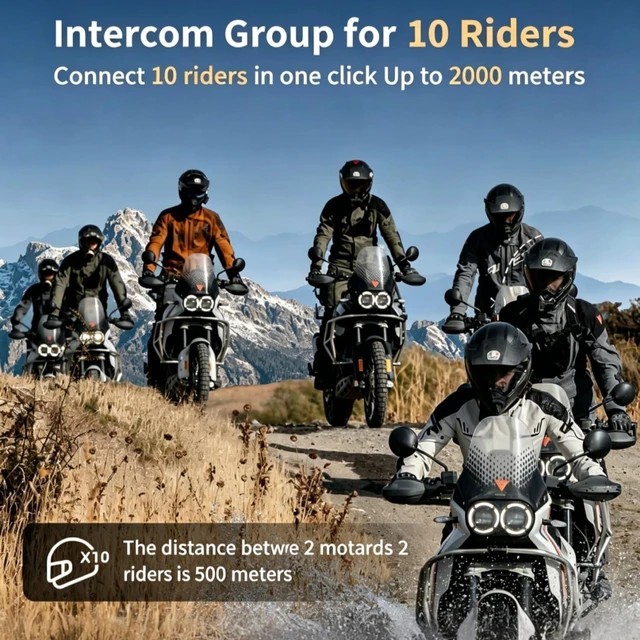 Alt view image 3 of 5 - Fodsports FX8 PRO Motorcycle Bluetooth Intercom, 10-Rider Group Helmet Communication System, Music Sharing, Universal Wireless InterphoneAPP/Waterproof/Stereo Music/GPS/2 Mics (Double Pack)