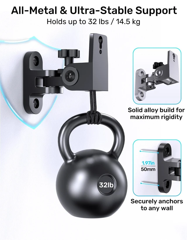 Alt view image 3 of 5 - Universal Speaker Wall Mount, 180 Swivel & 120 Tilt for Bookshelf Speaker