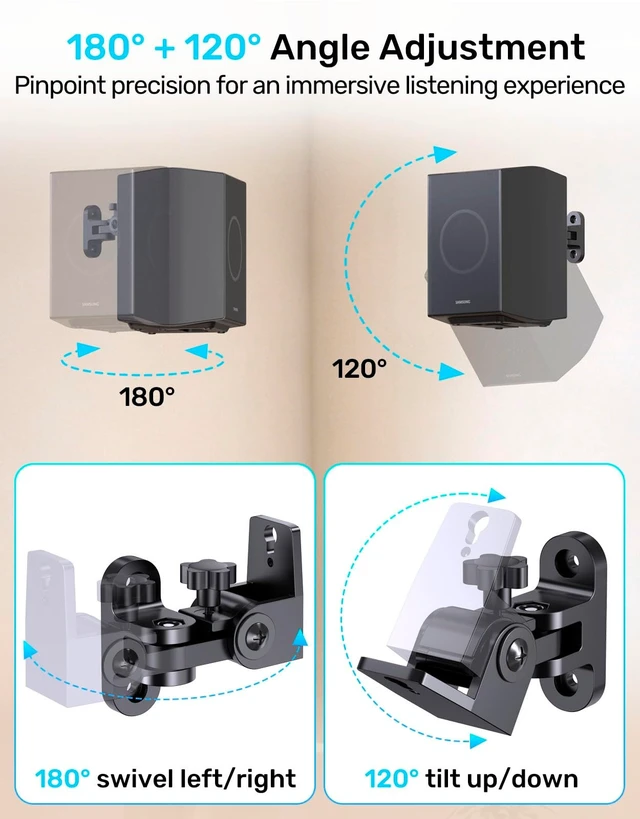 Alt view image 4 of 5 - Universal Speaker Wall Mount, 180 Swivel & 120 Tilt for Bookshelf Speaker