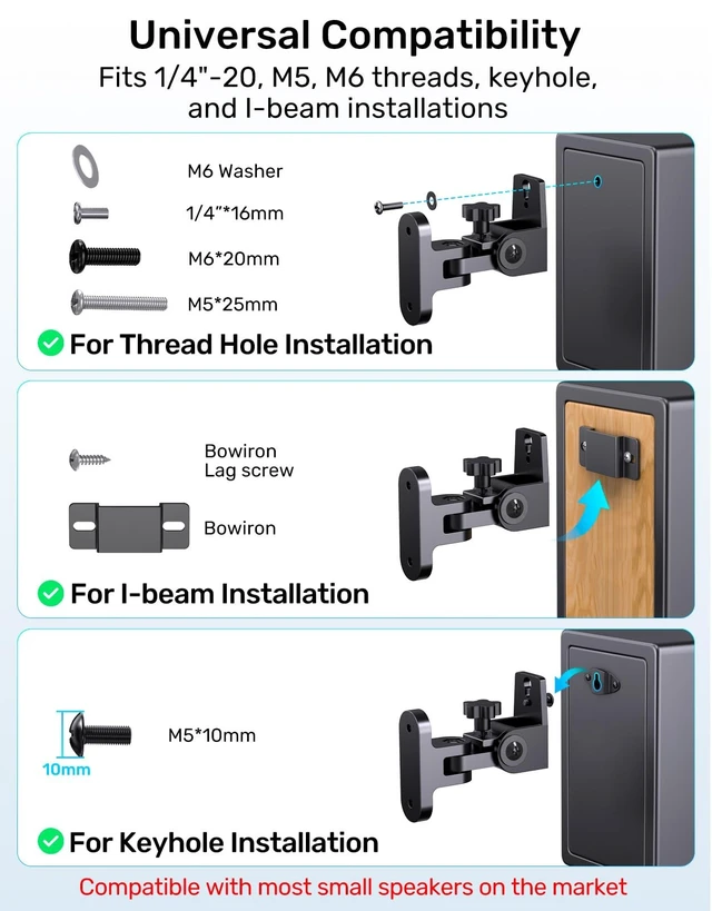 Alt view image 2 of 5 - Universal Speaker Wall Mount, 180 Swivel & 120 Tilt for Bookshelf Speaker