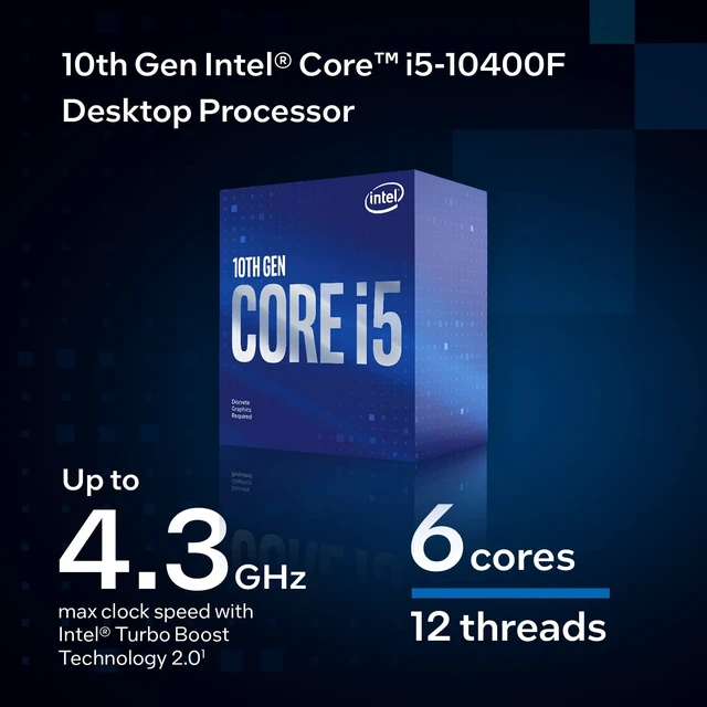 Alt view image 3 of 5 - Intel Core i5-10400F Desktop Processor 6 Cores up to 4.3 GHz Without Processor Graphics LGA1200 (Intel 400 Series chipset) 65W, Model Number: BX8070110400F