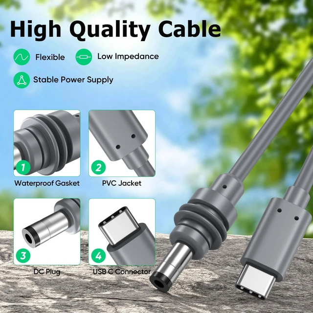 Alt view image 3 of 5 - USB C to DC Power Cable for Starlink Mini USB C Cable 16.5FT 18AWG Type C Power Cord Input 100W USB Type C to Barrel Cord 5521 Compatible with 100W+ PD Source Waterproof