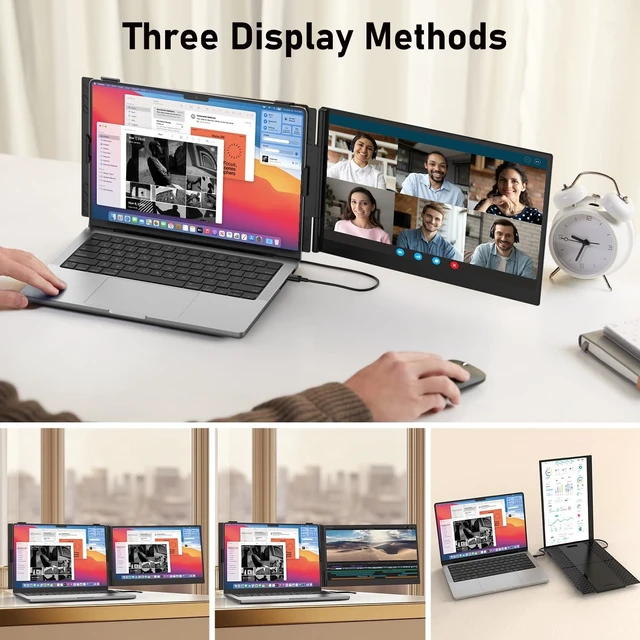 Alt view image 4 of 5 - FEZOBR Laptop Screen Extender, 14.2" Ultra-Slim Dual Portable Monitor, 1080P FHD IPS Display, USB-C/HDMI Plug & Play, Monitor Extender for 13-17.3" Laptops, Mac/Windows/Chrome
