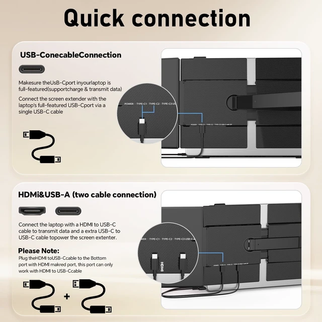 Alt view image 5 of 5 - FEZOBR Laptop Screen Extender, 14.2" Ultra-Slim Dual Portable Monitor, 1080P FHD IPS Display, USB-C/HDMI Plug & Play, Monitor Extender for 13-17.3" Laptops, Mac/Windows/Chrome