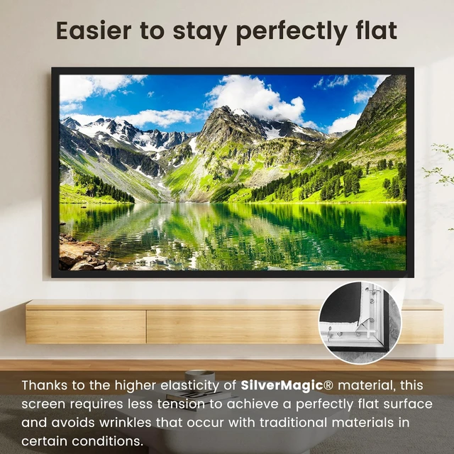 Alt view image 4 of 5 - Fixed Frame High Gain Projector Screen by SilverMagic - 2.6X Gain and 30% ALR - Indoor Wall-Mounted White Screen for Home Theater/Living Room/Patio/Office/Classroom - 120 inch 16:9