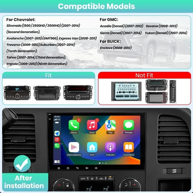 Alt view image 3 of 5 - AWESAFE Car Stereo Radio for Chevy Silverado GMC Sierra 2007-2013, 8 inch