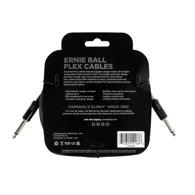 Alt view image 2 of 2 - Ernie Ball Flex Instrument Cable Straight/Straight 20ft - Black (P06435)