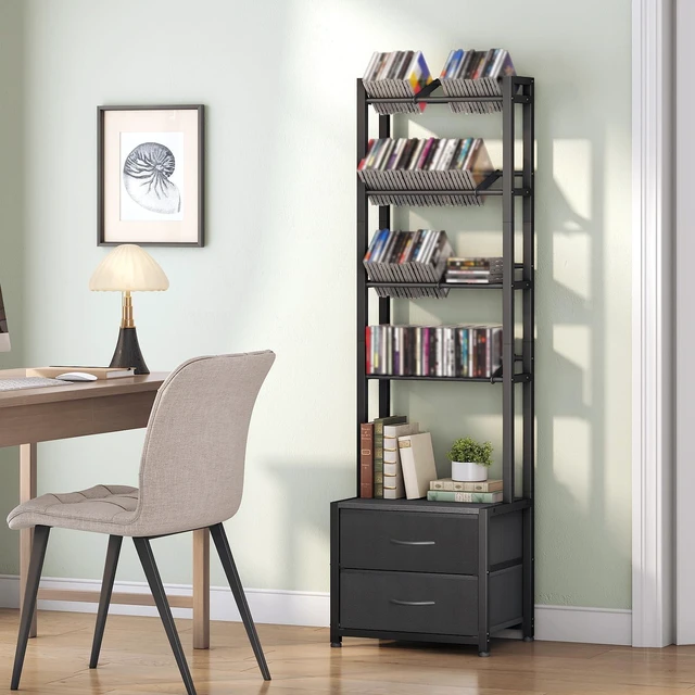 Alt view image 3 of 5 - HOOBRO CD Storage Rack with Drawer, 5-Tier DVD Organizer Shelf