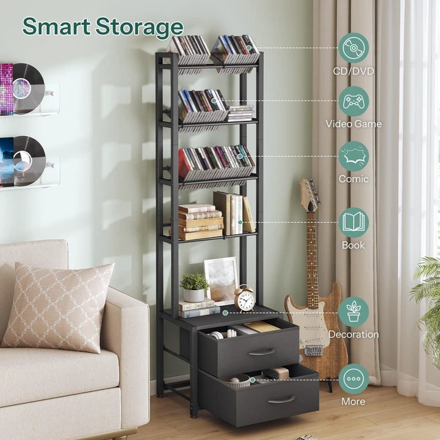 Alt view image 4 of 5 - HOOBRO CD Storage Rack with Drawer, 5-Tier DVD Organizer Shelf