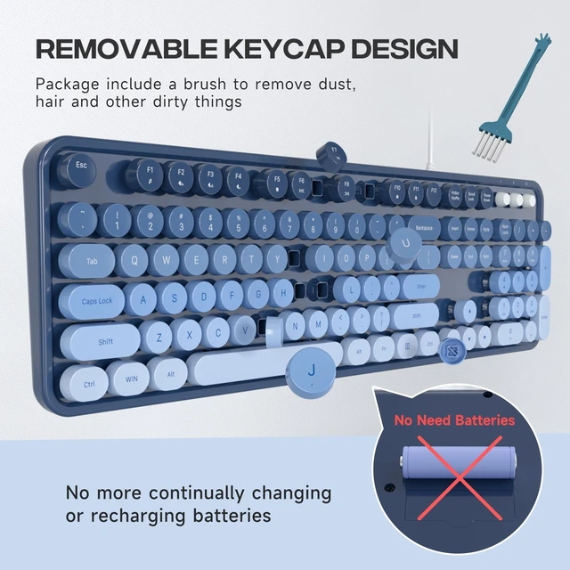 Alt view image 3 of 5 - Dilter Wired Keyboard, 104 Keys Full-Sized Typewriter Keyboards, USB Office Keyboard with Number Pad, Caps Indicators, Foldable Stands for Windows, PC, Laptop, Desktop (Sea Blue Gradient)