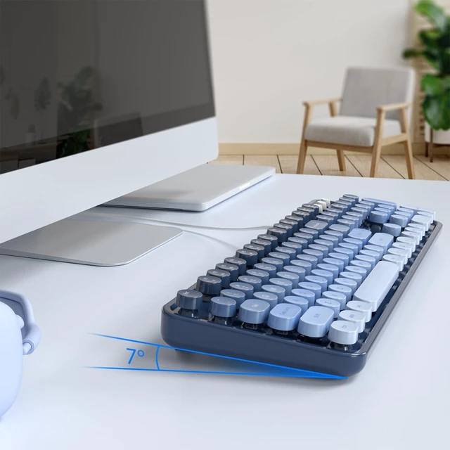 Alt view image 5 of 5 - Dilter Wired Keyboard, 104 Keys Full-Sized Typewriter Keyboards, USB Office Keyboard with Number Pad, Caps Indicators, Foldable Stands for Windows, PC, Laptop, Desktop (Sea Blue Gradient)