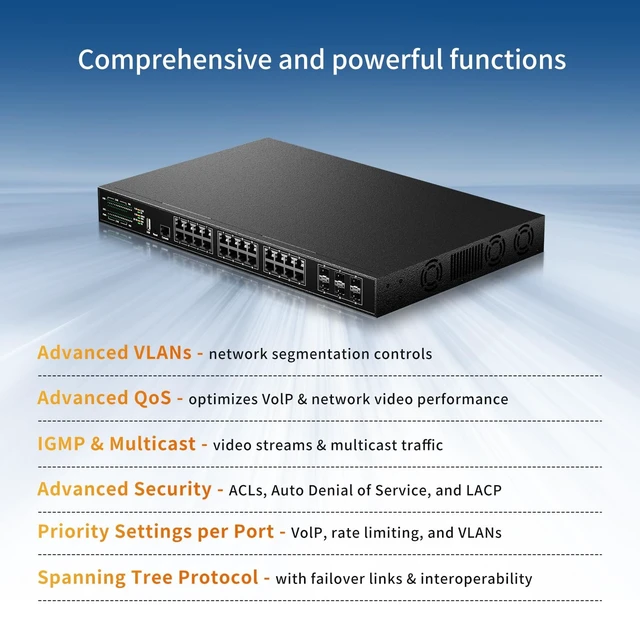 Alt view image 4 of 5 - keepLiNK 24 Port 2.5G Network Switch Managed, 24 x 2.5 Gigabit, 6 x 10G SFP+, L3 Smart Web Managment Ethernet Switch, Fan Cooling Metal Internet Switch Rack Mount