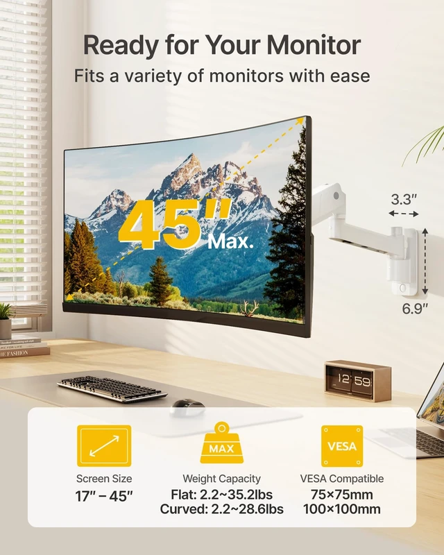 Alt view image 2 of 5 - monTEK Heavy Duty Monitor Wall Mount for 17-45" Screens, Holds 35 Lbs