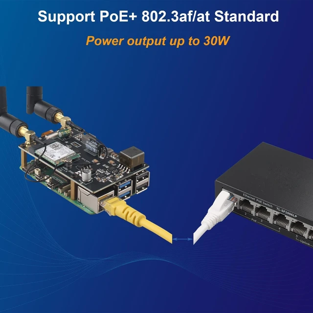 Alt view image 2 of 5 - ZDE ZP585 PoE+ HAT PCIe to M.2 E Key WiFi7 6 6E 5 HAT Adapter Expansion Board Power Over Ethernet for Raspberry Pi 5 Support Google TPU WiFi 7 BE200 WIFI6E AX210 MT7922 WIFI6 AX200