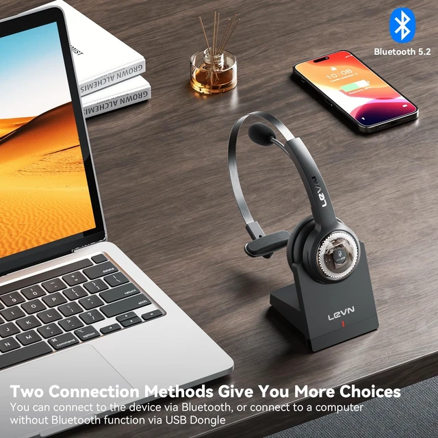 Alt view image 3 of 5 - Wireless Headset with Mic for Work, AI Noise Cancelling Bluetooth Headset