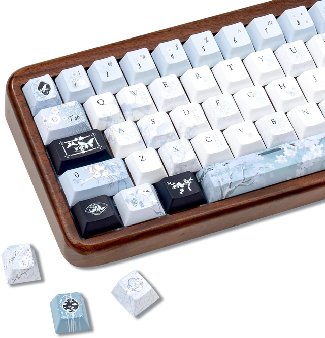 Main image of TIMSEKER PBT Keycap Chinese Design, Blue and White Key Cap for Keyboard