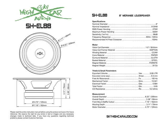 Alt view image 4 of 4 - Sky High Car Audio SHCA EL88 8" Premium Quality Midrange Midbass Speaker 550 Watts 8 ohm for Use in Doors and Powersports(Single)