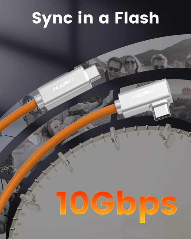 Alt view image 2 of 5 - Fiber Optic USB C Tethering Cable 30 FT, 10Gbps 60W Right Angle Tether Cord