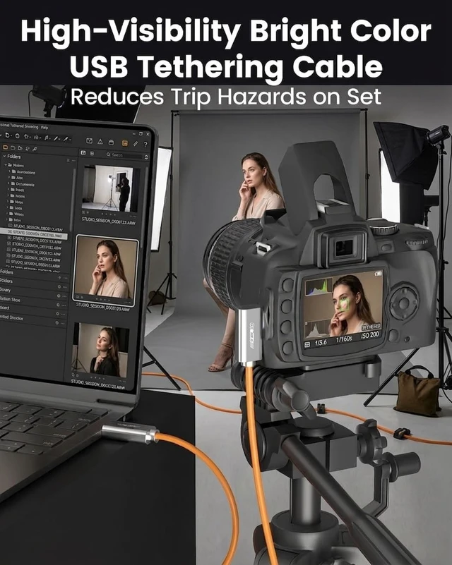 Alt view image 4 of 5 - Fiber Optic USB C Tethering Cable 30 FT, 10Gbps 60W Right Angle Tether Cord