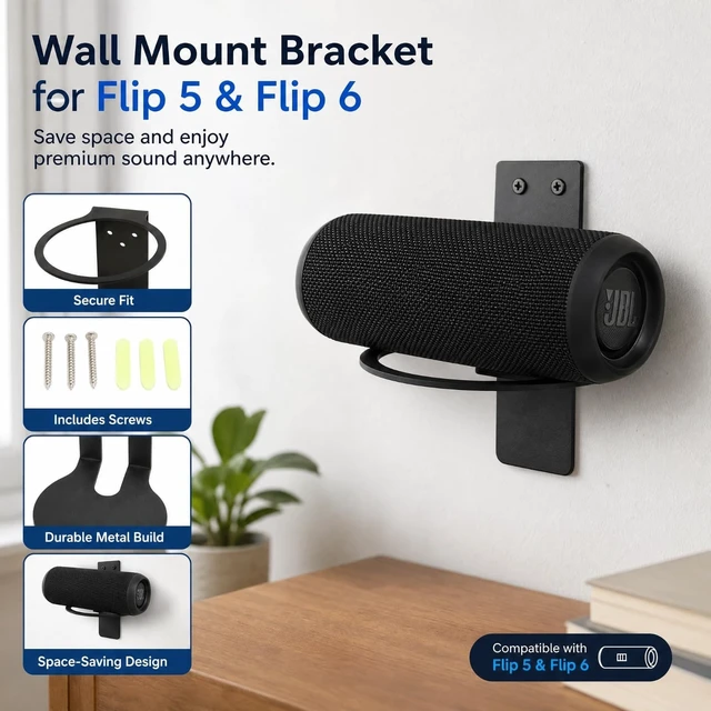 Alt view image 3 of 5 - BONKZEBU Wall Mount Bracket for Flip 6 and Flip 5 Speaker Heavy Duty Metal Speaker Mount Holder for Home Office Garage Dorm Room Outdoor Use