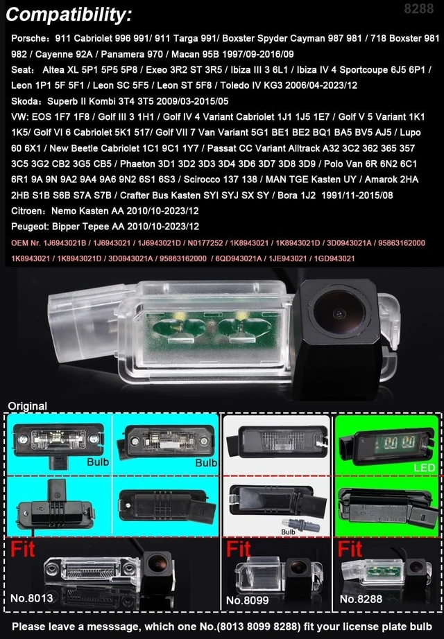 Alt view image 2 of 5 - Car Rear View Backup Camera Replacement for VW EOS Golf New Beetle Cabriolet Passat CC Skoda Phaeton Polo Scirocco Amarok Crafter Bus Kasten Bora Citroen Peugeot Porsche 911 991 Cayman Cayenne