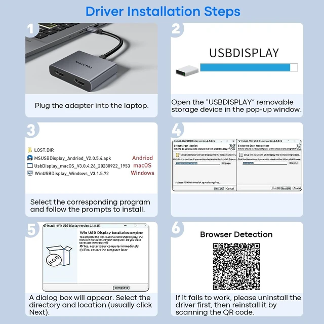Alt view image 4 of 5 - UANTIN USB-A to Dual HDMI Adapter, Extended Display for Dual Monitor