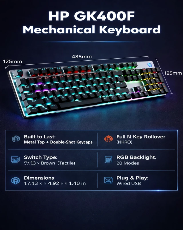 Alt view image 3 of 5 - HP GK400F Wired Mechanical Gaming Keyboard, for Desktop & Laptop (Black)